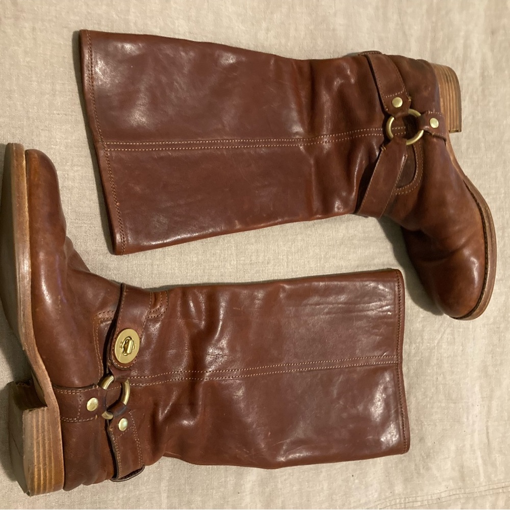 Coach Wendy Brown Leather Harness Tall Riding Boots 8